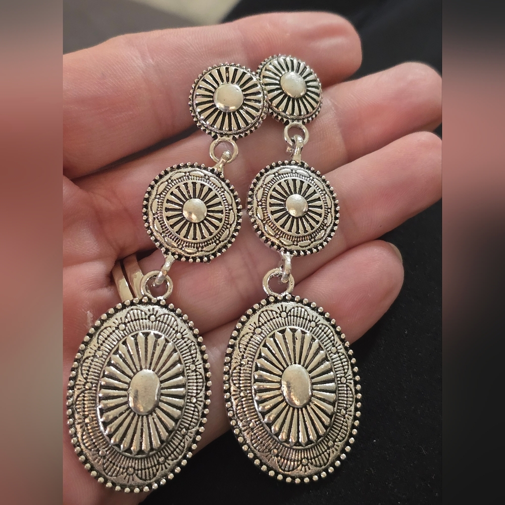 Vintage Inspired Silver Concho Earrings